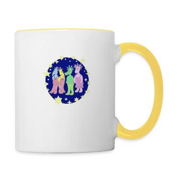 Space Belly Buttons Fan Artikel Shirt Becher Body - Tasse zweifarbig - Weiß/Gelb - Rechts