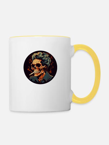 Raucher Skelett - Tasse zweifarbig - Weiß/Gelb