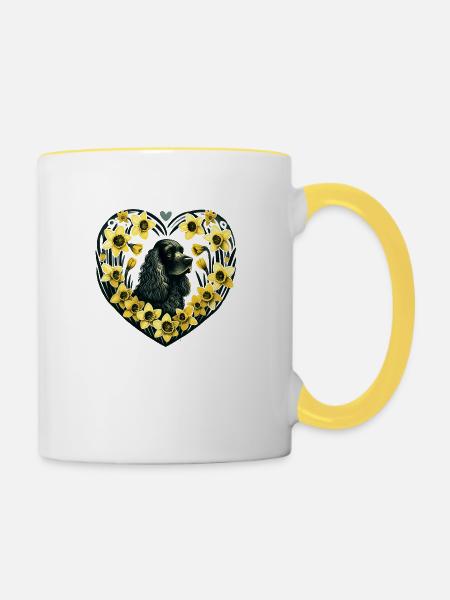 Schwarzer Cocker Spaniel - Tasse zweifarbig - Weiß/Gelb