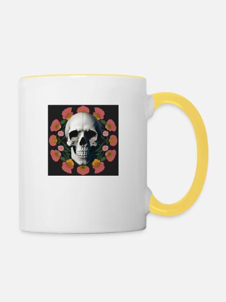 Flower-Skull - Tasse zweifarbig - Weiß/Gelb
