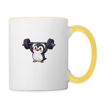 Penguin Dumbbell Workout Strong - Contrasting Mug - white/yellow - Right