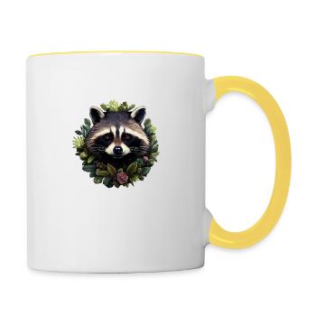 Raccoon with flowers - Contrasting Mug - white/yellow - Right