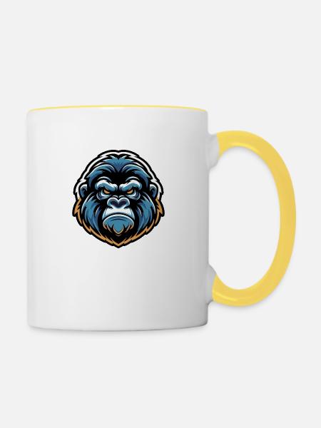 Maskottchen Gorillakopf - Tasse zweifarbig - Weiß/Gelb