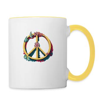 Friedensflug: Blütenzauber mit Schmetterlingen - Tasse zweifarbig - Weiß/Gelb - Rechts