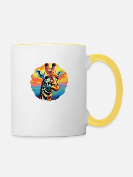 Giraffenkopf psychedelisch - Tasse zweifarbig - Weiß/Gelb
