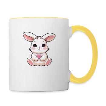 Baby rabbit, baby bunny with heart in his paws - Contrasting Mug - white/yellow - Right