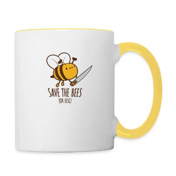Rettet die Bienen oder sonst Messer Lustig Niedliche Biene Imker - Tasse zweifarbig - Weiß/Gelb - Rechts