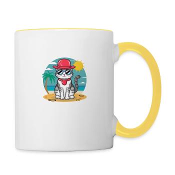 chat été - Mug contrasté - blanc/jaune - Droite