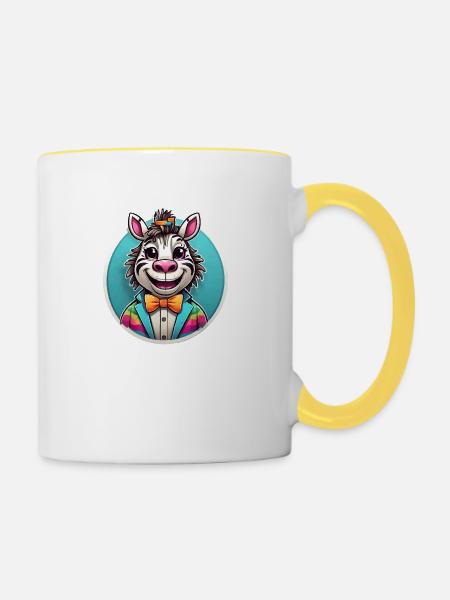 Lustiges Comic Zebra - Tasse zweifarbig - Weiß/Gelb