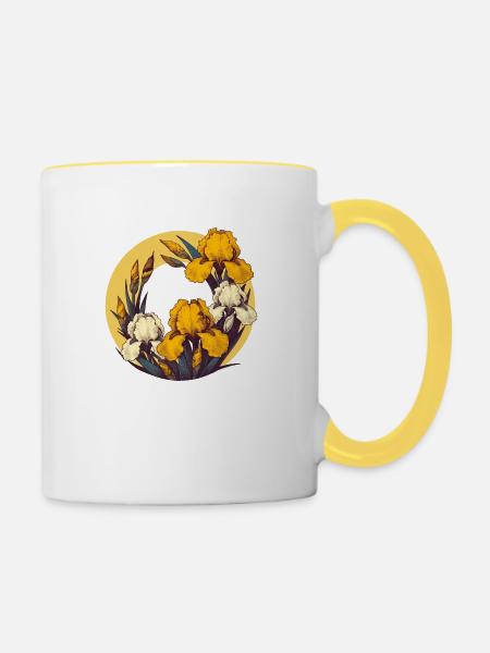 Retro Gelbe Iris - Tasse zweifarbig - Weiß/Gelb
