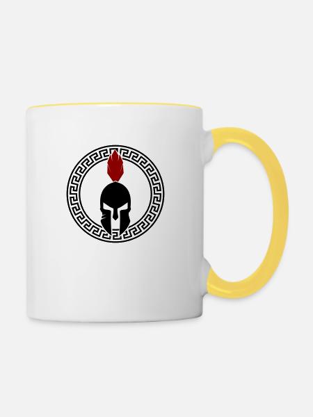 sparta helm wappen - Tasse zweifarbig - Weiß/Gelb