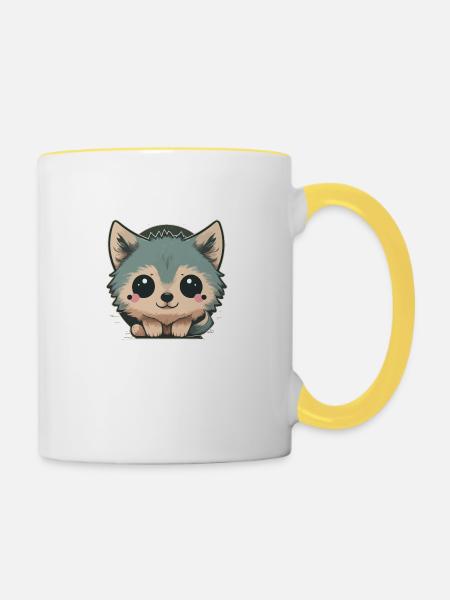 Niedlicher Wolf - Tasse zweifarbig - Weiß/Gelb