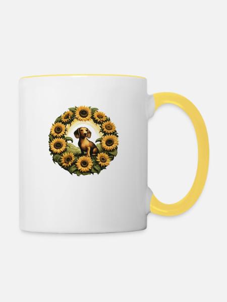 Dackel Hunderasse - Tasse zweifarbig - Weiß/Gelb