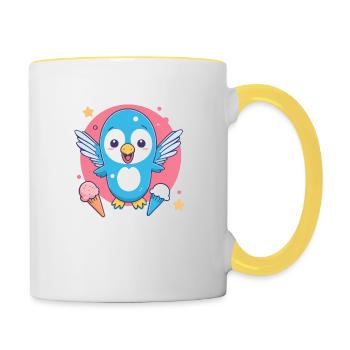 L’oiseau adore la crème glacée - Mug contrasté - blanc/jaune - Droite