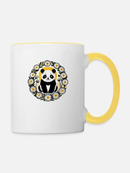 Großer Panda - Tasse zweifarbig - Weiß/Gelb