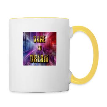 Dare, Dream, Motivation, Inspirational, Quotes, Dr - Tasse zweifarbig - Weiß/Gelb - Rechts
