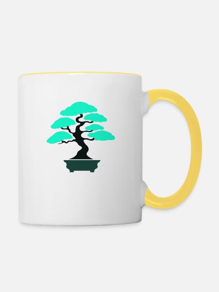 bonsai baum - Tasse zweifarbig - Weiß/Gelb