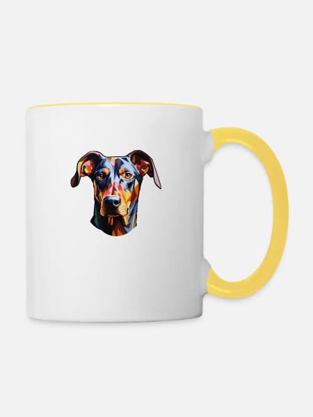 Dobermannkopf psychedelisch - Tasse zweifarbig - Weiß/Gelb