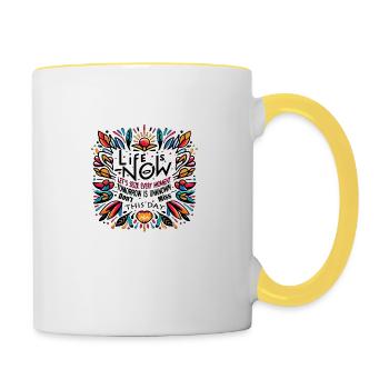 Das Leben ist heute - Tasse zweifarbig - Weiß/Gelb - Rechts