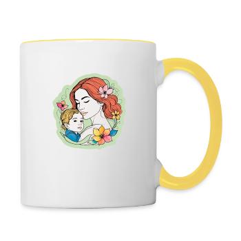 Mutter Kind Muttertagsmotiv - Tasse zweifarbig - Weiß/Gelb - Rechts