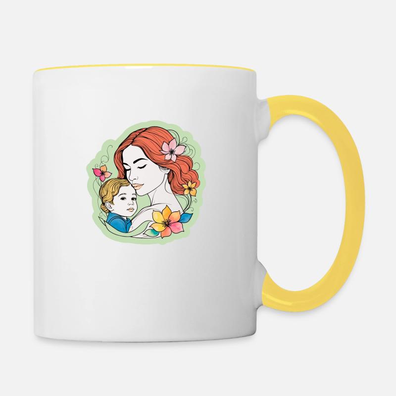 Mutter Kind Muttertagsmotiv - Tasse zweifarbig - Weiß/Gelb