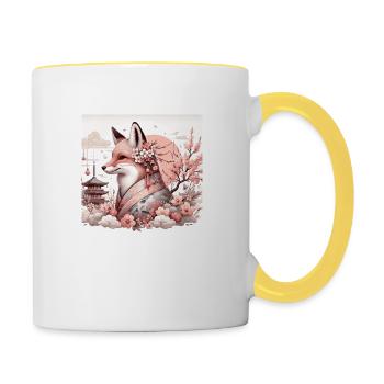 Japanese-style stylized fox - Contrasting Mug - white/yellow - Right