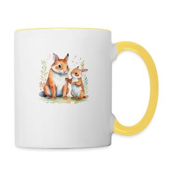 Hasenfamilie Mutter und Kind - Tasse zweifarbig - Weiß/Gelb - Rechts