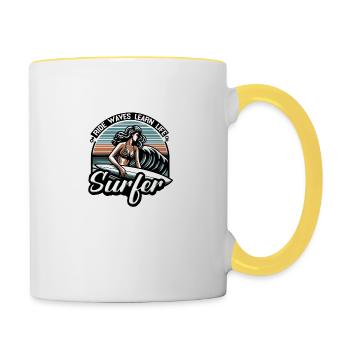 Ride Waves Learn Life - Contrasting Mug - white/yellow - Right