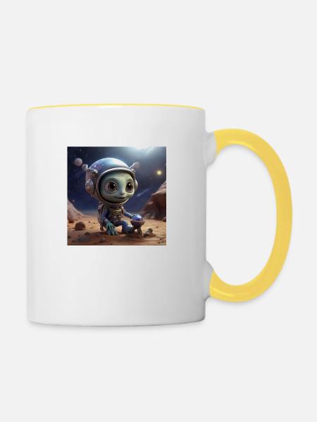 Lustiges Alien - Tasse zweifarbig - Weiß/Gelb