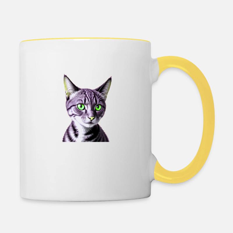 Green-eyed cat - Contrasting Mug - white/yellow