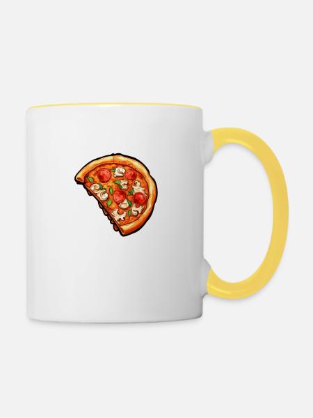Pizza Hälfte - Tasse zweifarbig - Weiß/Gelb