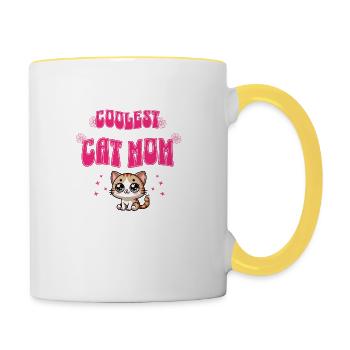 Coolste Katzen Mama - Tasse zweifarbig - Weiß/Gelb - Rechts