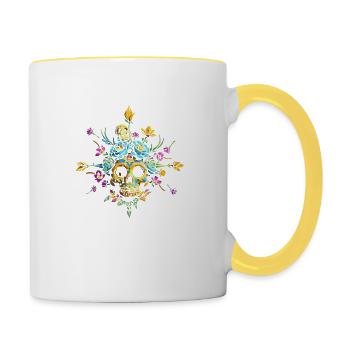 Skull flowers - Mug contrasté - blanc/jaune - Droite