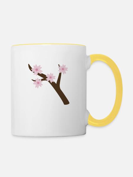 Sakura Zweigstelle - Tasse zweifarbig - Weiß/Gelb