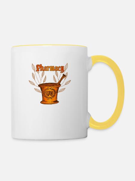 Alter Mörser - Tasse zweifarbig - Weiß/Gelb