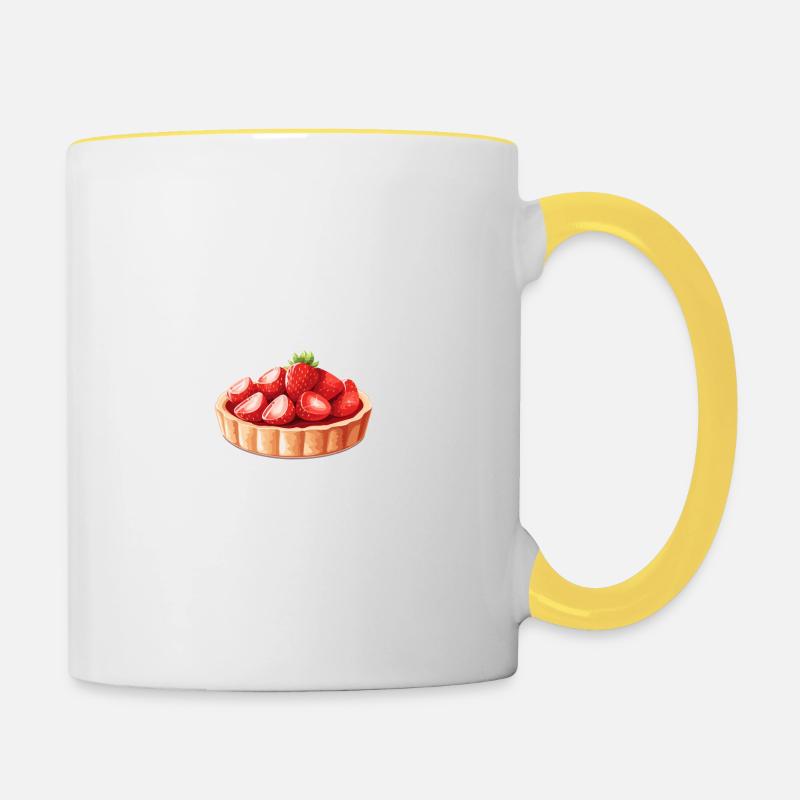 Erdbeerkuchen - Tasse zweifarbig - Weiß/Gelb