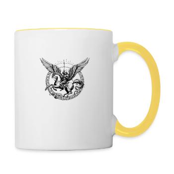 ein Engel, der mit einem Schwert bewaffnet ist - Tasse zweifarbig - Weiß/Gelb - Rechts