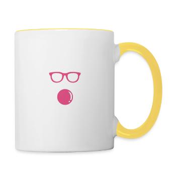 Waschbär bläst Kaugummi - Süßer Kaugummi Waschbär - Tasse zweifarbig - Weiß/Gelb - Rechts