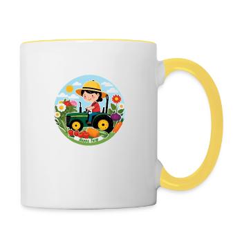 Tracteur agricole d’été - Mug contrasté - blanc/jaune - Droite