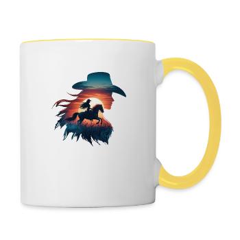 Cowboy Lustige Frauen Hut Wild Western Rodeo Texas - Tasse zweifarbig - Weiß/Gelb - Rechts