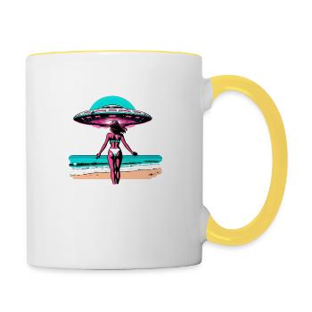 UFO-Begegnung während der Sommerferien. - Tasse zweifarbig - Weiß/Gelb - Rechts