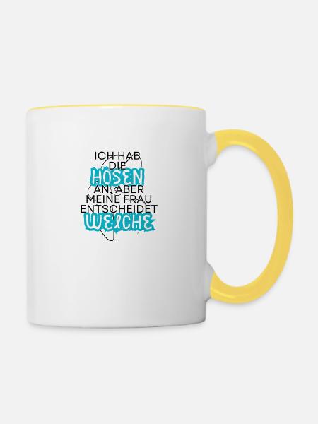 Wer hat die Hosen an - Tasse zweifarbig - Weiß/Gelb
