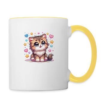 Cute kitten with big eyes and fluffy - Contrasting Mug - white/yellow - Right