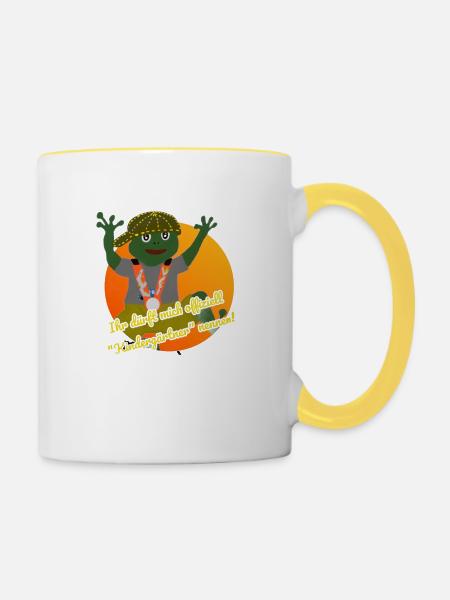 Flabby Frosch "offizieller Kindergärtner"! - Tasse zweifarbig - Weiß/Gelb