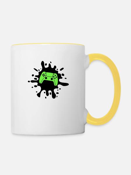 gamer gamepad klecks - Tasse zweifarbig - Weiß/Gelb
