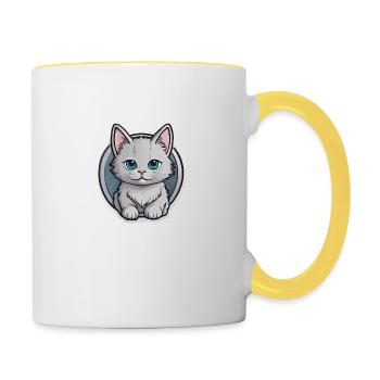Baby-Katze - Tasse zweifarbig - Weiß/Gelb - Rechts