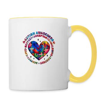 Autisme Super-héros Soignant Puzzle Enfants Anormaux - Mug contrasté - blanc/jaune - Droite