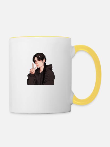Junge - Frieden, Junge Friedenszeichen - Tasse zweifarbig - Weiß/Gelb
