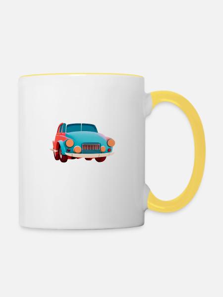 altes Abstraktes Auto - Tasse zweifarbig - Weiß/Gelb