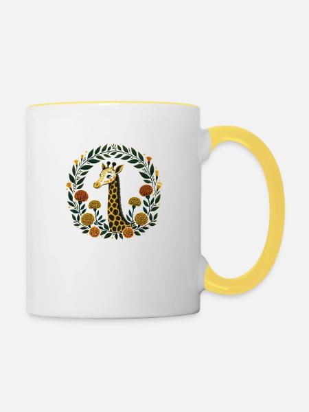 Ringelblumen-Giraffe - Tasse zweifarbig - Weiß/Gelb